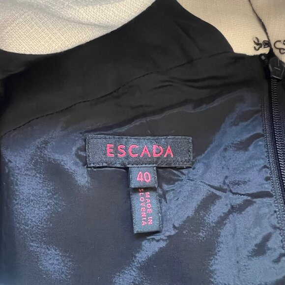 Escada Size 40 M Black White Short Sleeve Wide Collar Virgin Wool Pencil Dress - Picture 3 of 16